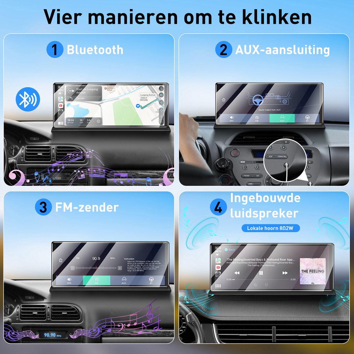 ESSGOO 11,3" draagbaar CarPlay scherm met 4K dashcam, achteruitrijcamera, draadloos Apple CarPlay & Android Auto - Afbeelding 3