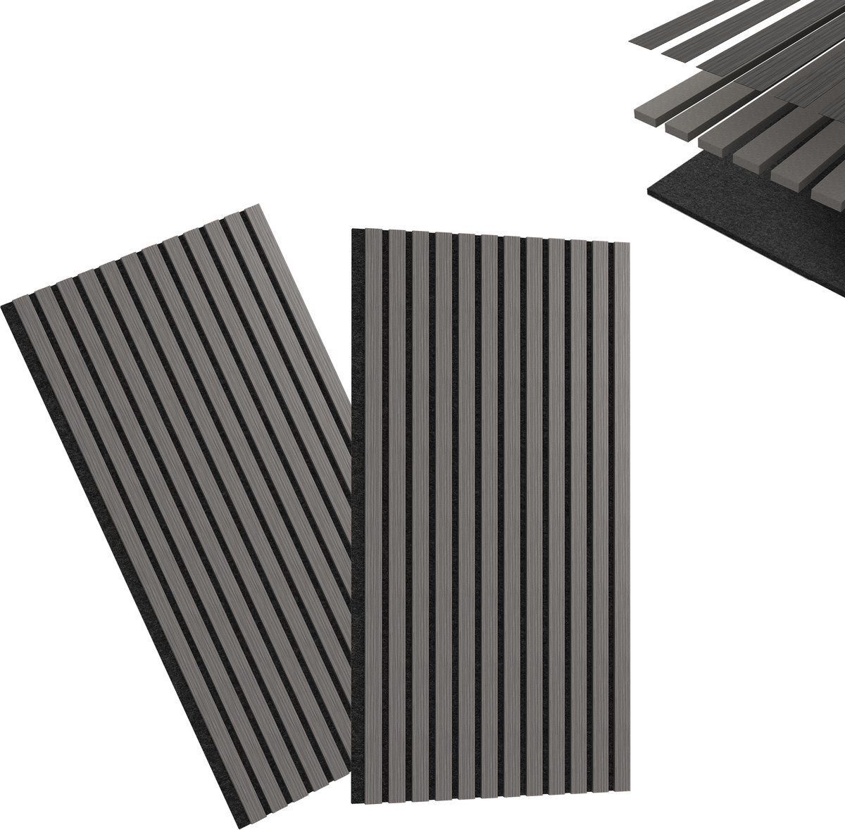 Aufun Akoestische panelen - set van 2 stuks - 120 x 60 cm - grijs-eikenkleur - zelfklevende wandbekleding