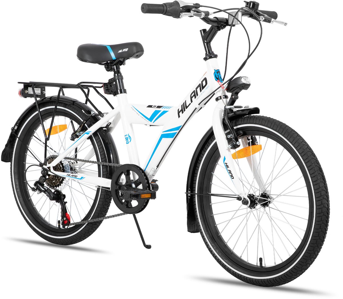 Hilan d Kinderfiets 20 24 Inch Stadsfiets voor & (6-11 Jaar) 6 Versnellingen Met Bagagedrager Zwart Wit