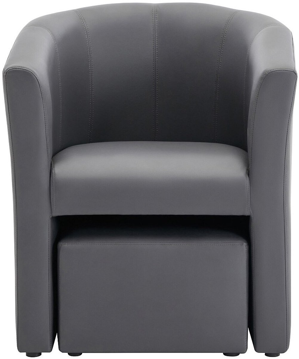 Vente-unique Fauteuil met holle rugleuning en poef in grijs kunstleer – JOVANA