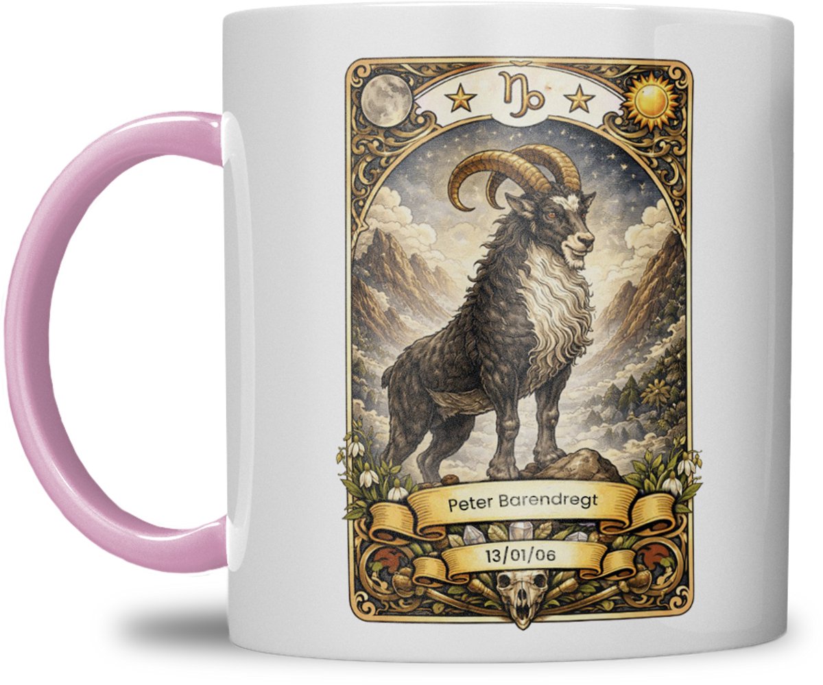 Sterrenbeeld mok - Steenbok - Roze - Tarot mok - Gepersonaliseerd met naam en datum