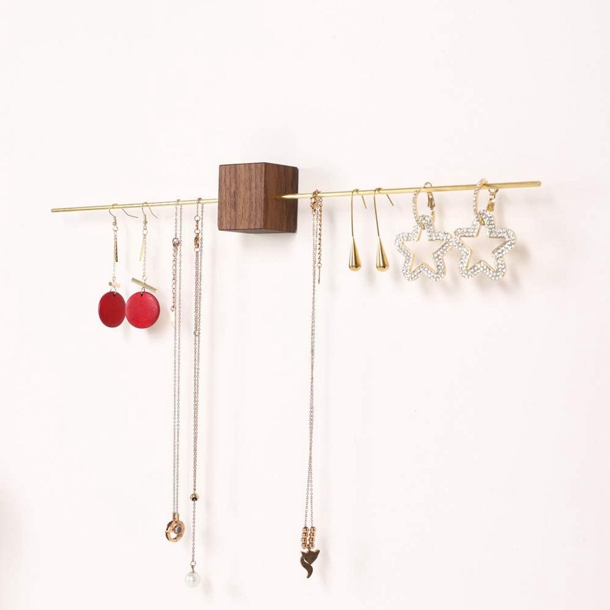 Wandplank Sieraden Organizer met Haken voor Kettingen, Armbanden en Ringen - Houten Display voor Accessoires