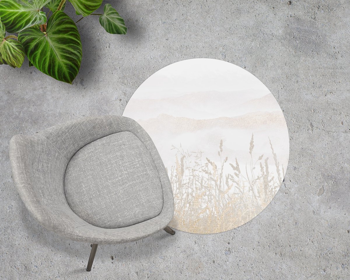 Coloray Vloerbeschermer - Veld in de mist Stoel Mat - 100x100 cm - Beige Bureau Stoel Mat - Vloerbeschermer PVC - Mótif Bureaustoelmat - Ronde Mat - Landschappen Thema