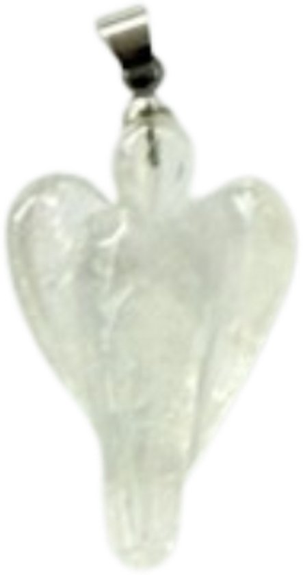 Transparante bergkristal engel hanger met zilverkleurig oogje.