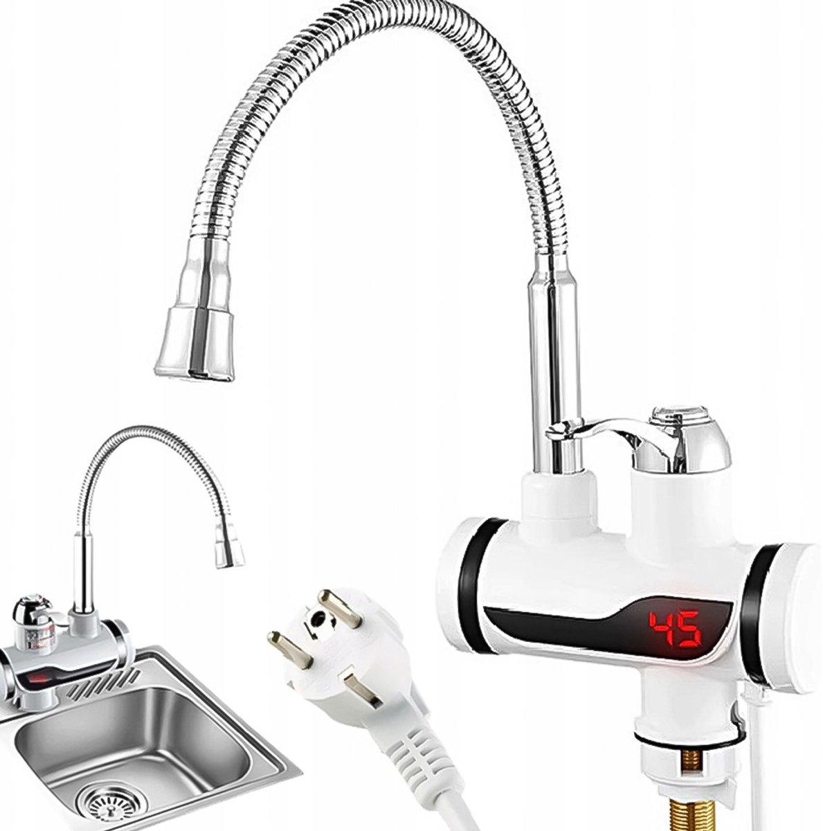 Elektrische Waterkraan - Doorloopkraan - Kraan met LCD-display - 3000 Watt - Zilver