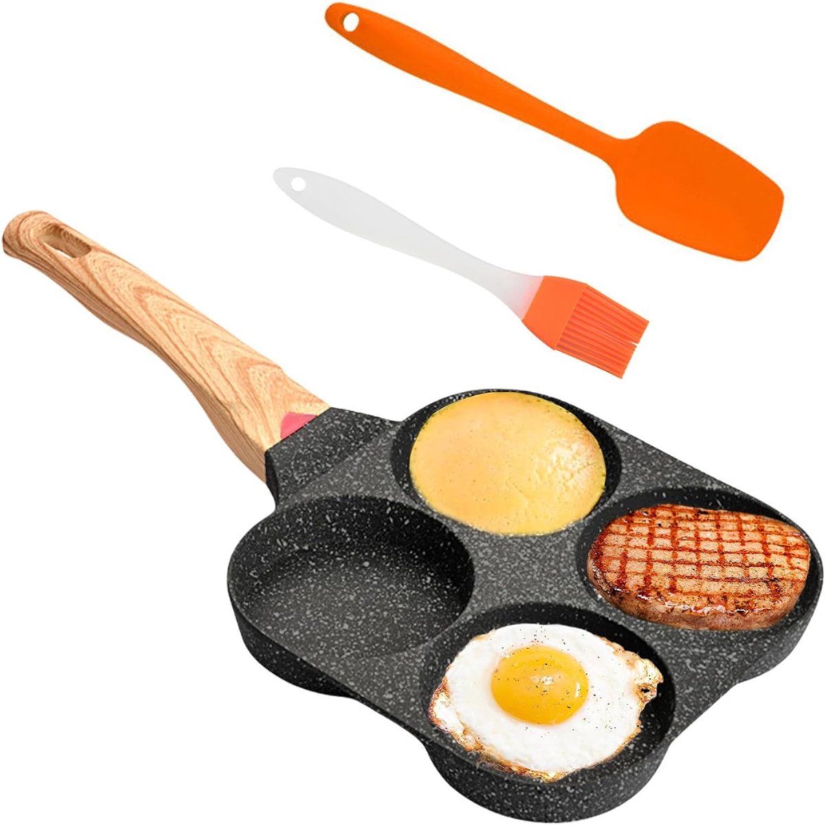Quvo® Poffertjespan - Gietijzeren pan - Voor inductie / electrisch - Poffertjes maken - Met Anti Aanbaklaag – Pannenkoekenmaker – Met 4 gaten- Grijs