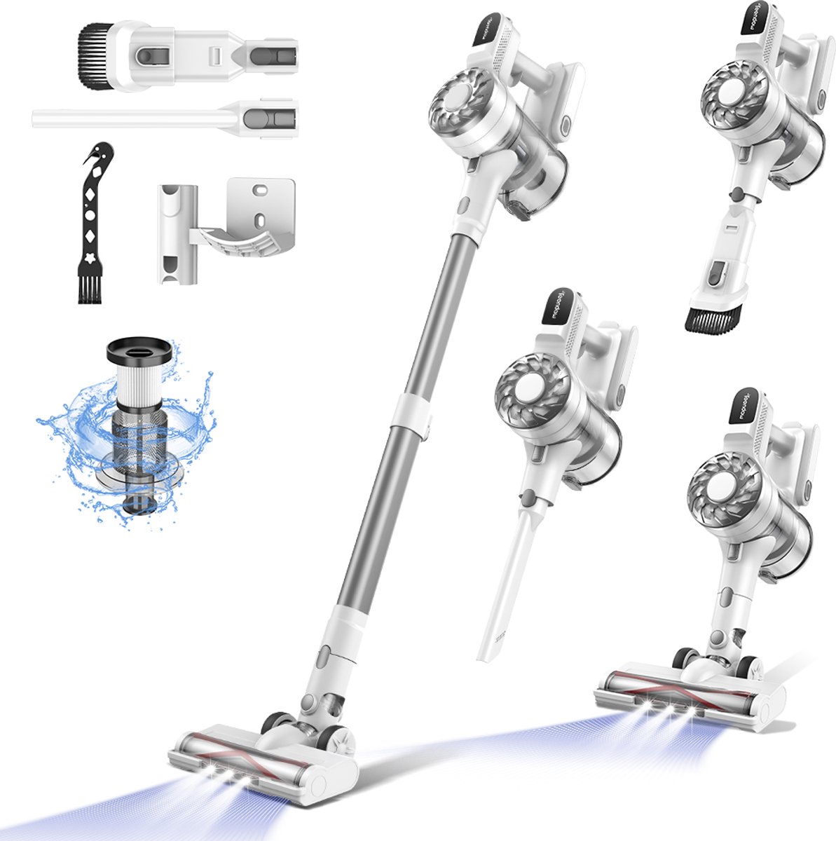 Teendow V08 Pro 6-in-1 Draadloze Steelstofzuiger - 25kPa Zuigkracht - 5-Laags HEPA-Filtratie 99,99% - 1,37kg Lichtgewicht - Verwisselbare Accu 35min - Wandmontage/Staand Dock