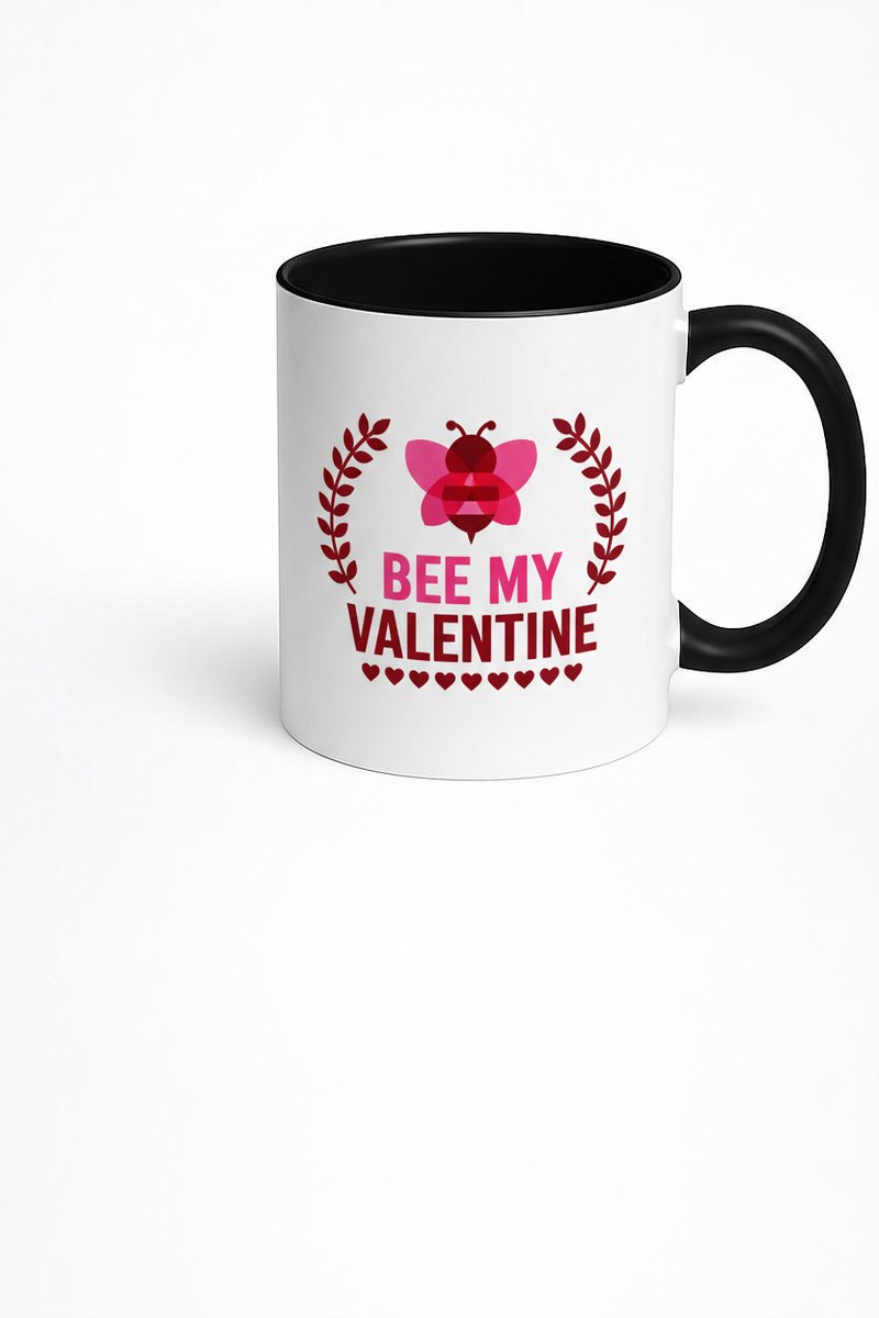 Valentijn Mok "Bee My Valentine" met Roze Bij en Harten - Uniek Cadeau