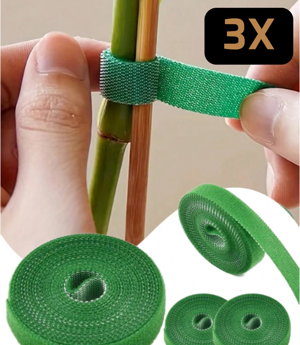 LUKARDIE® Plantenbinder – Set van 3 – 100cm per stuk – Groene Schutkleur – Zacht Klittenband – Plantenondersteuning & Geleiding – Herbruikbaar – Tuindraad Alternatief
