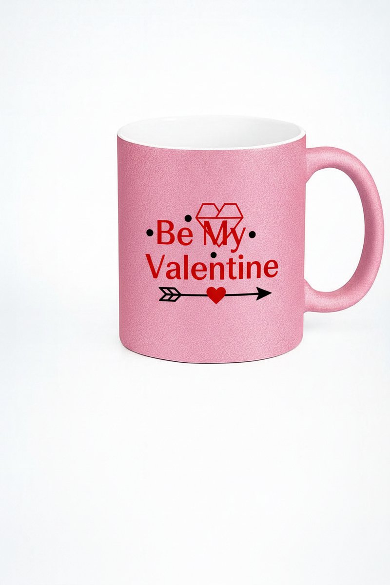 Roze Glitter Valentijn Mok - Be My Valentine - Origineel Cadeau Liefde