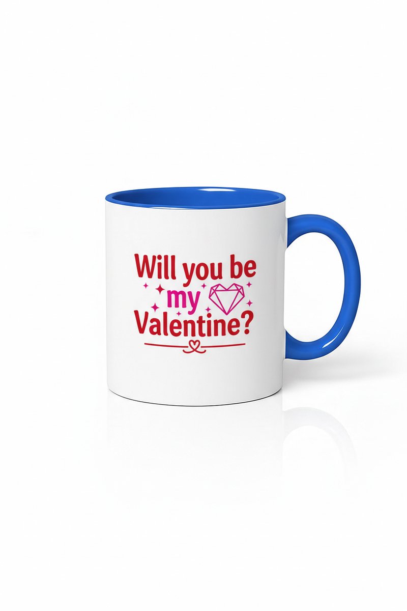 Valentijn Mok Will You Be My Valentine - Romantisch Cadeau Blauw & Wit