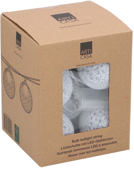 Arti Casa LED Lichtslinger met Bollen - 2 Meter - 10 Lampjes - Werkt op Batterijen - Wit