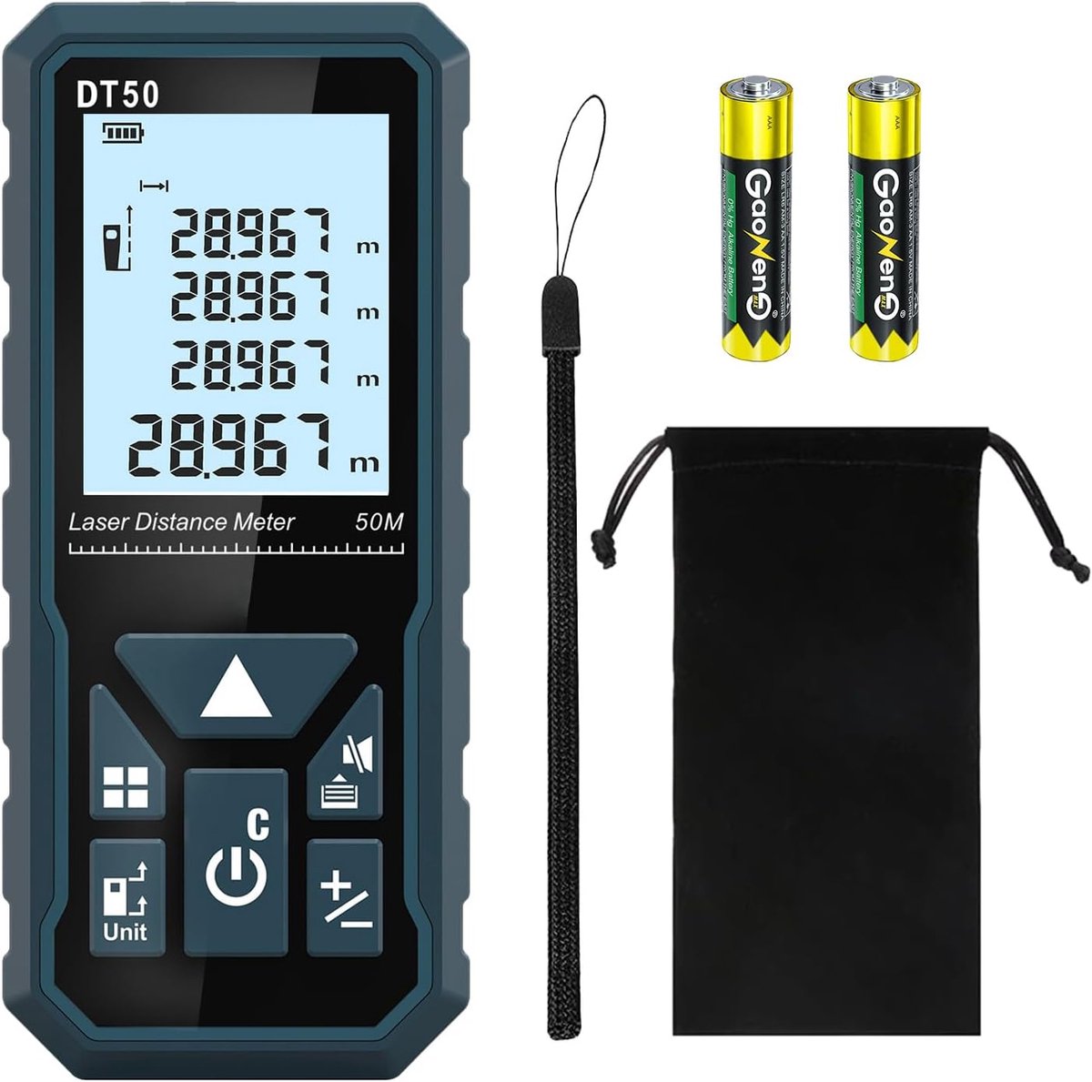 MELVRA Digitale Laser Afstandsmeter - 50 Meter - LCD Backlight - M/In/Ft - Meerdere Meetmodi: Pythagoras, Oppervlakte & Volume - IP54 Waterdicht - Laser Meter - Zwart