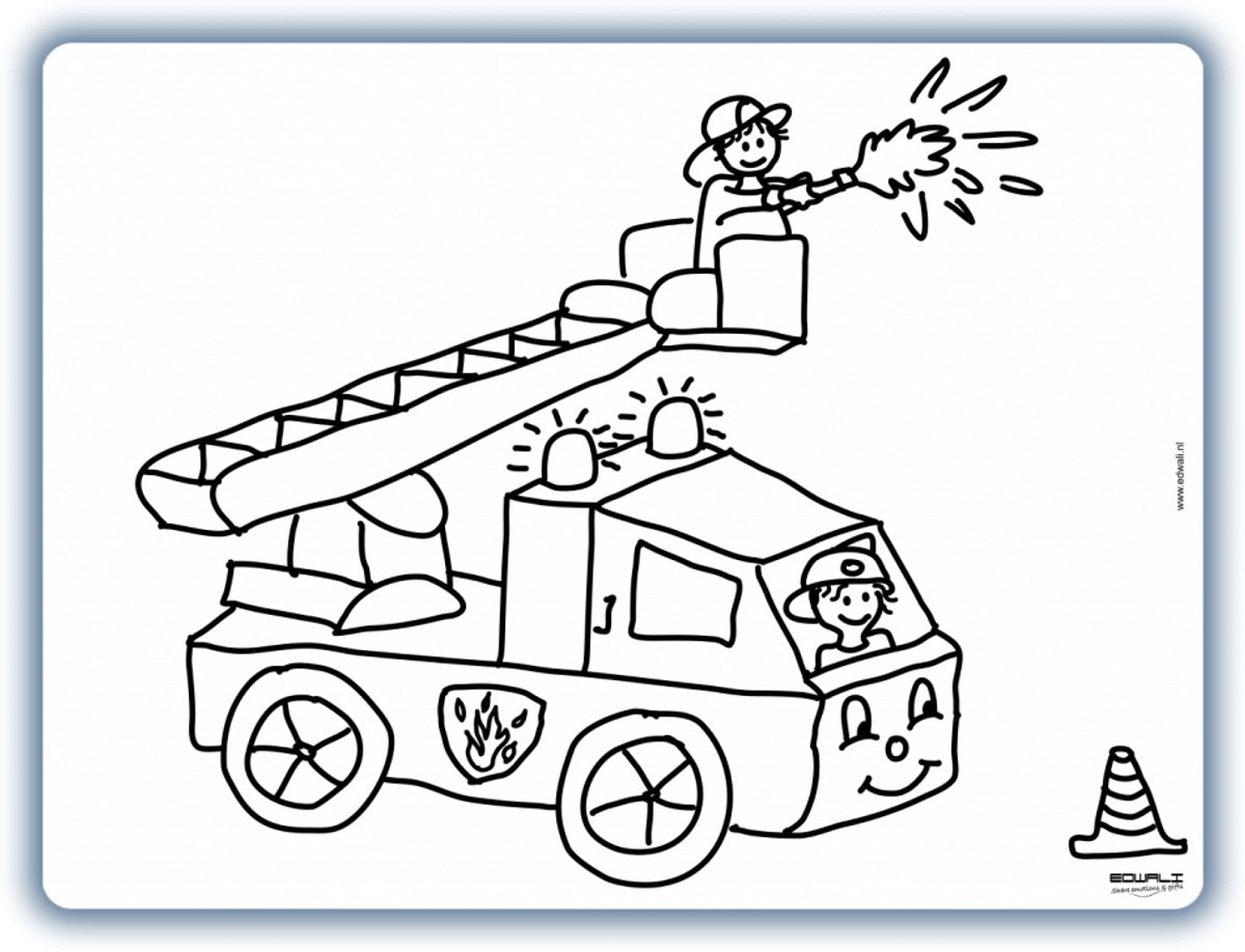 Placemat brandweer - inkleurbaar en uitveegbaar - 30 x 40 cm