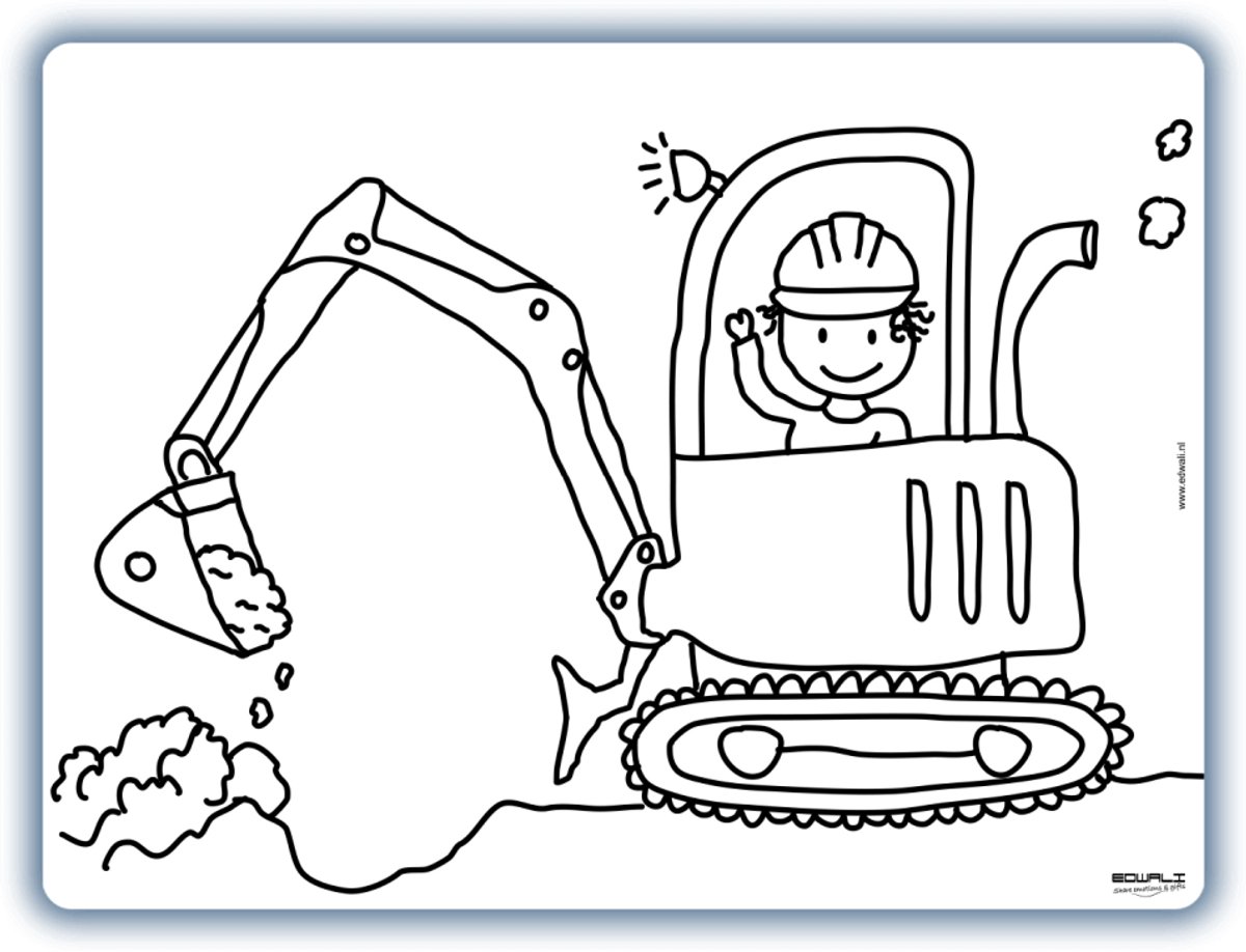 Placemat graafmachine - inkleurbaar en uitveegbaar - 30 x 40 cm