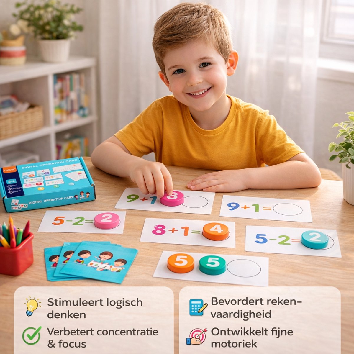 Educatief Rekenspel voor Kinderen - Houten Rekenset met Cijfers & Sommen - Leren Optellen en Aftrekken - Rekenhulp Groep 1, 2 en 3 - Montessori Speelgoed - 4+ Jaar — afbeelding 5