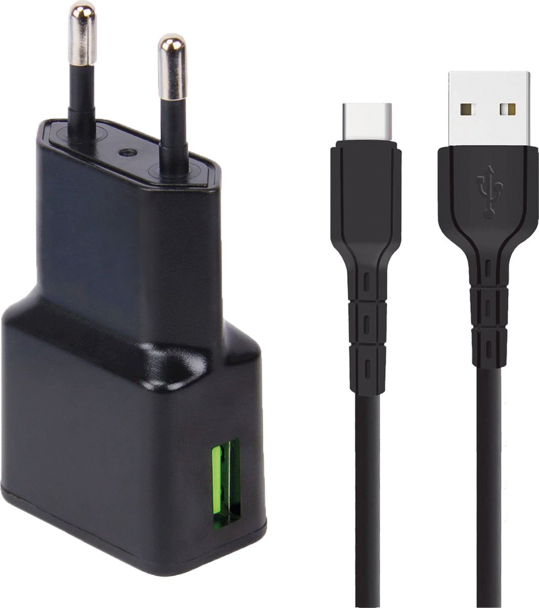 Snellaad Oplader - Snellader Geschikt voor Samsung Telefoon en Tablet - USB C naar USB A - PVC Materiaal - 1 Meter - Oplaadkabel - USB C Adapter - 15W Vermogen - Incl. USB C Kabel - Adaptive Fast Charger - Stekkerblok - Zwart