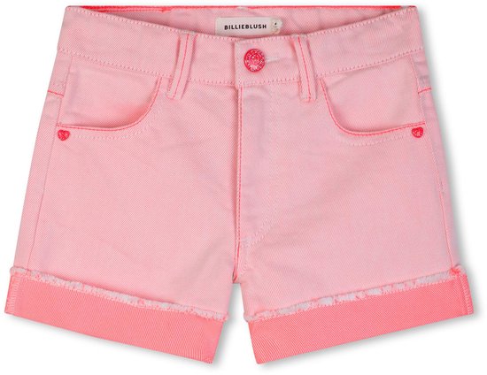 Roze Billieblush korte broek van keperstof met omgeslagen zomen en een glinsterende roze knoop.