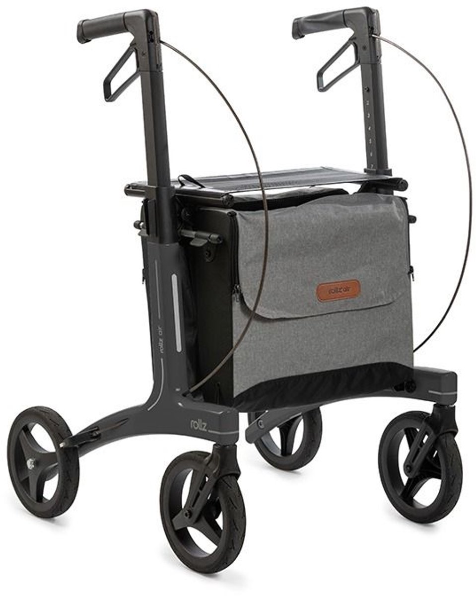 Rollz Air Carbon Rollator – Ultralicht 4,9 kg | Regular | Geschikt voor lichaamslengte 160–195 cm - Inclusief Rugsteun Coal Black