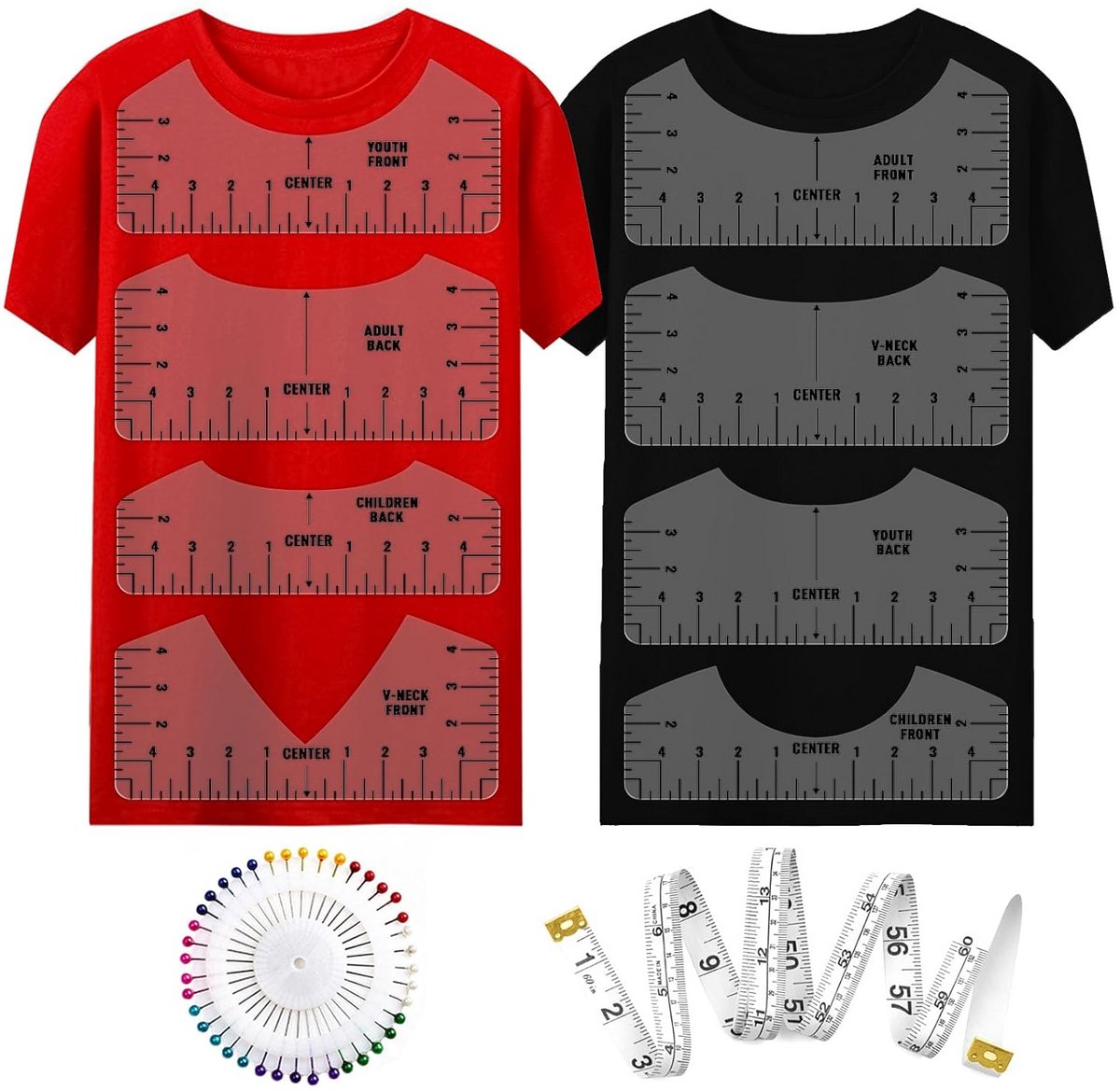 Set van 10 T-shirt Liniaal, Uitlijnhulpmiddel voor Vinyl en Sublimatie voor Volwassenen en Kinderen