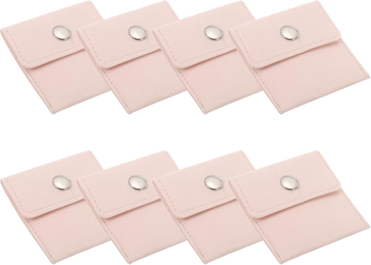 3x7 Inch Jewelry Pouch - 8 Pack Velvet Pouches - Snap Button Portable Storage Bag voor Oorbellen - Armbanden - Halskettingen - Ringen - Horloge - Roze