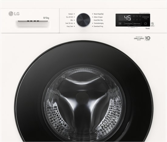 LG W4X1085NWB was‑droogcombinatie 8/5 kg met 6 Motion DD voor optimale stofverzorging - TurboWash 360 voor sneller wassen - Steam voor anti‑allergie e