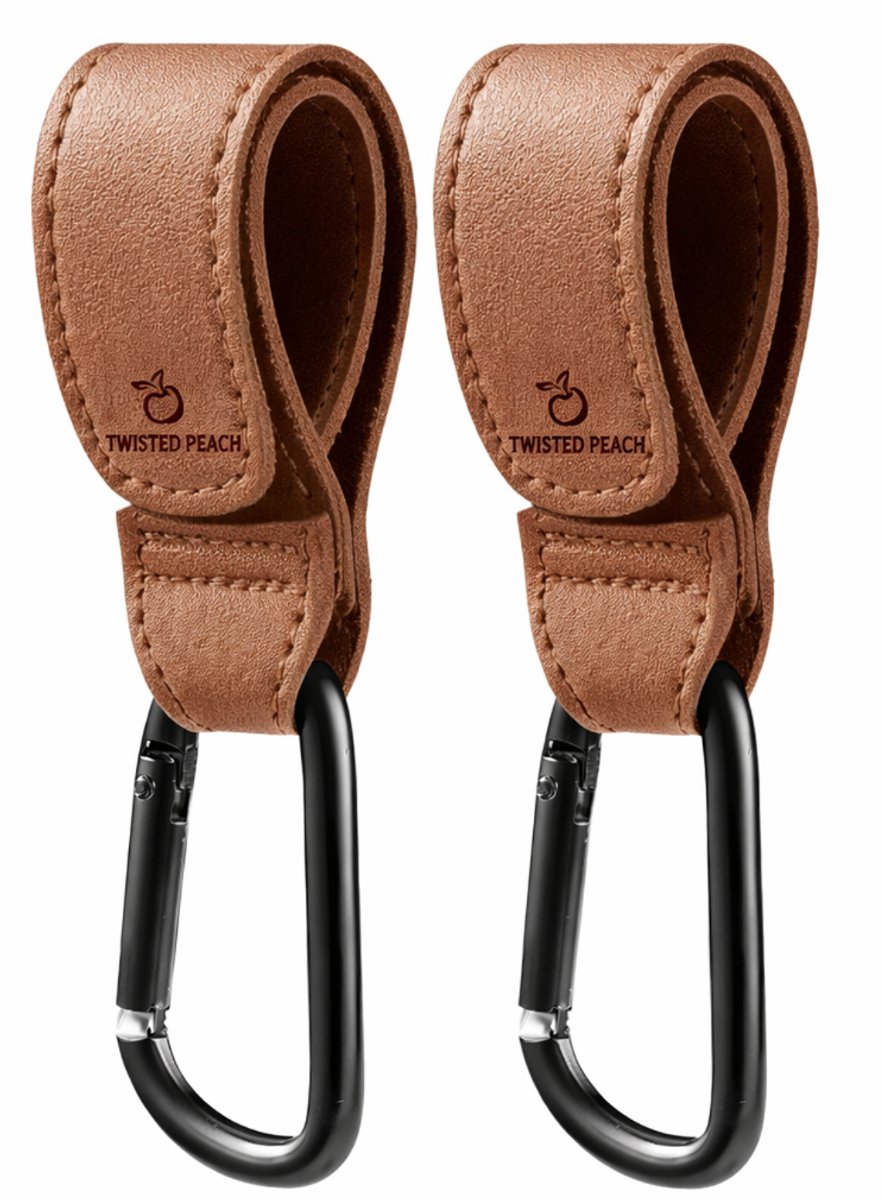 Twisted Peach | Kinderwagen tassenhaak | Bruin | Set van 2 | Buggy haak | Extra stevig | Universele haak