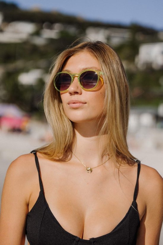 6484 Solo-Solis Ronde Zonnebril |Transparant overloop Zwart Glazen Lens | Neon Geel Montuur | Heren & Dames | Festival & Rave Bril | Retro & Trendy | Fashion Eyewear | Party & Outdoor Bril | UV400 | Gerecycled | Inclusief Brillen Sleeve & Brillendoek — afbeelding 4