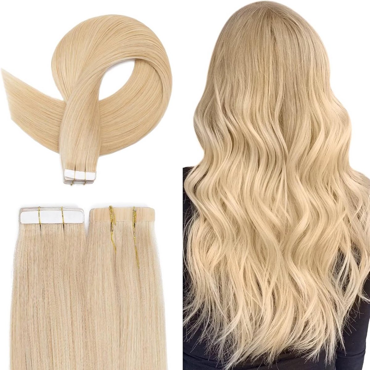 Echte Haar Tape Extensions 30 cm - Natuurlijk Blond - 20 Stuks