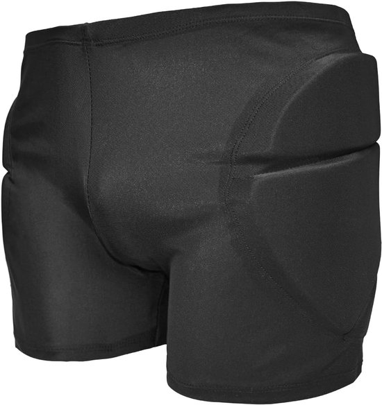 Zwart gewatteerd beschermshort met padding op de heupen.