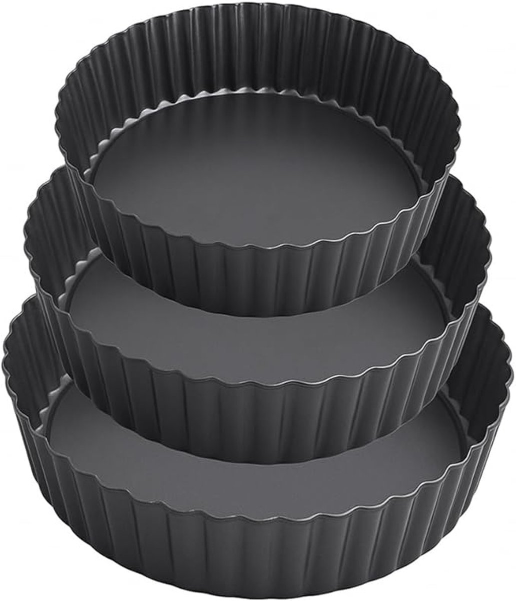 Space Home - Set van 3 Bakvormen - Quiche- en Taartvormen 20/24/28 cm - Antiaanbaklaag - Verwijderbare Bodem - Ronde Hoge Bakvormen - Taartvorm voor Oven - Cakevorm