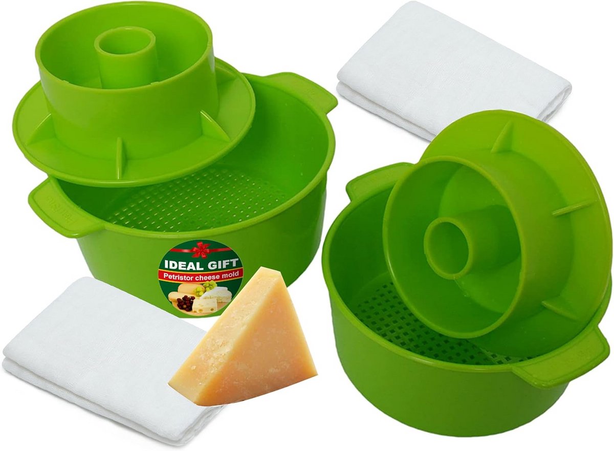 2 Stuks Kaasvorm Set (Groen) - Complete Benodigdheden voor Kaasmaken Thuis