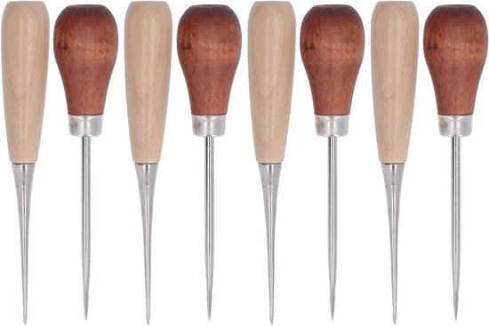 Foto: 8 delige kleermakers priem set leer naaien gereedschap met houten handvat diy reparatie stiksels tool