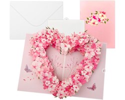3D Wenskaart - pop-up-kaarten - Sakura Hart Pop-upkaart - Valentijnsdagkaart - bedankkaart - kaart voor verjaardag - bruiloft -jubileum - verloving - valentijn cadeau voor haar - Thanksgiving-cadeaus