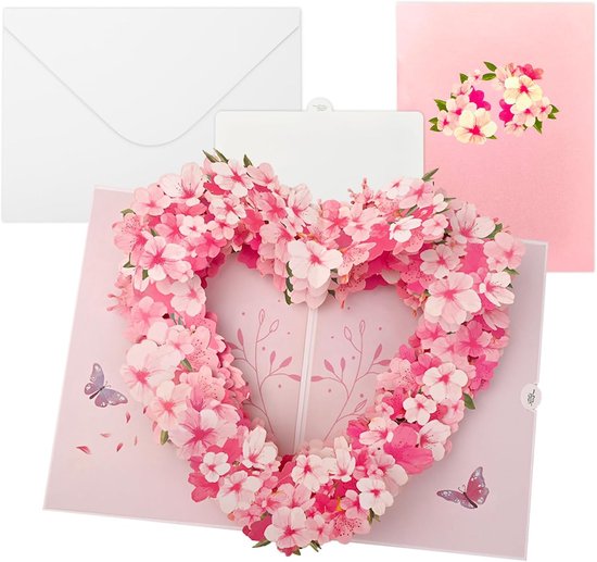 3D Wenskaart - pop-up-kaarten - Sakura Hart Pop-upkaart - Valentijnsdagkaart - bedankkaart - kaart voor verjaardag - bruiloft -jubileum - verloving - valentijn cadeau voor haar - Thanksgiving-cadeaus