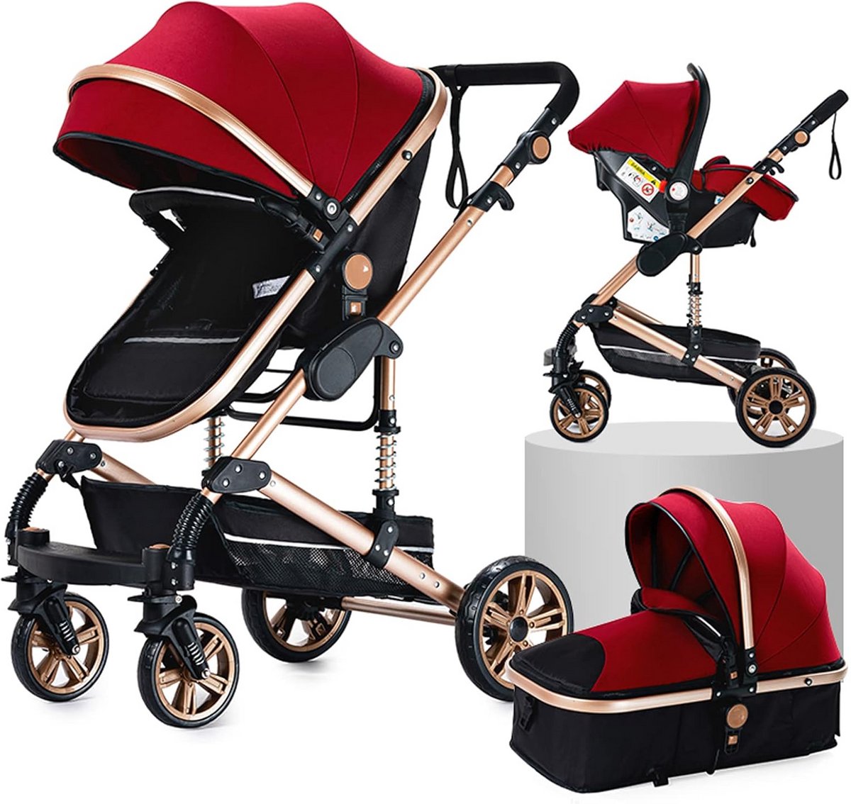 3-in-1 Kinderwagen Set met Omkeerbare Duwstang en Inklapbaar Chassis
