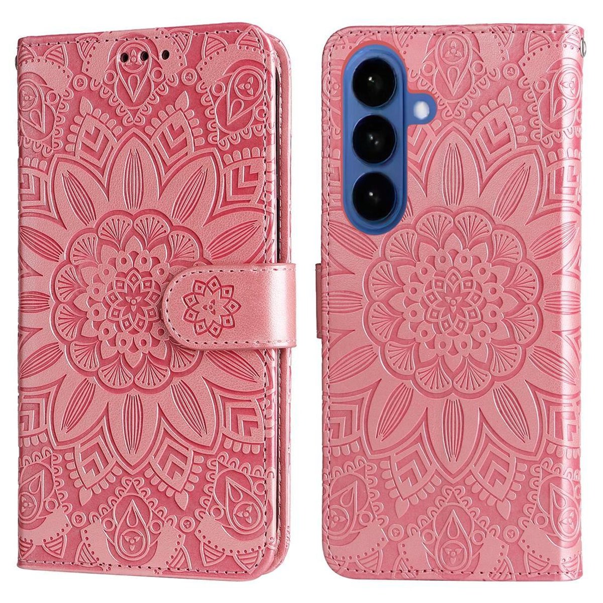 Mobigear Telefoonhoesje geschikt voor Samsung Galaxy S26 Plus Hoesje | Mobigear Sunflower Bookcase Portemonnee | Pasjeshouder voor 3 Pasjes | Telefoonhoesje voor Pinpas / OV Kaart / Rijbewijs - Roségoud