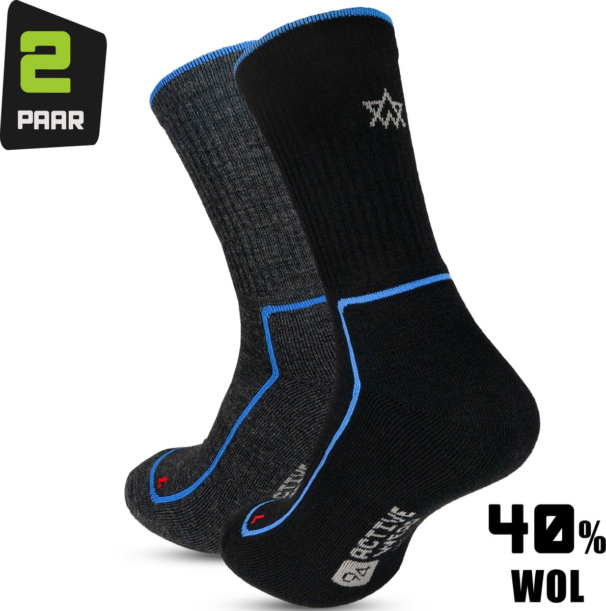 Premium Thermosokken Heren Merino Wol 2-paar Wollen Sokken Warme Sokken Dikke Wintersokken 40% Merino Wol Europese Kwaliteit 94Activewear Zwart
