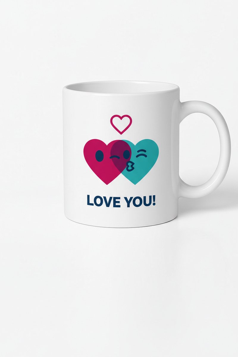 Liefdes Mok 'Love You!' met Romantische Kus Harten Design - Wit Keramiek
