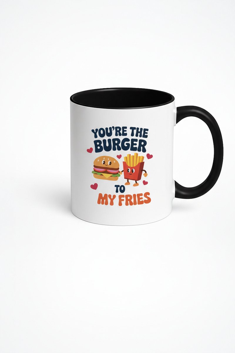 Liefdes Mok 'You're the Burger to My Fries' - Grappig Romantisch Burger & Frietjes Cadeau