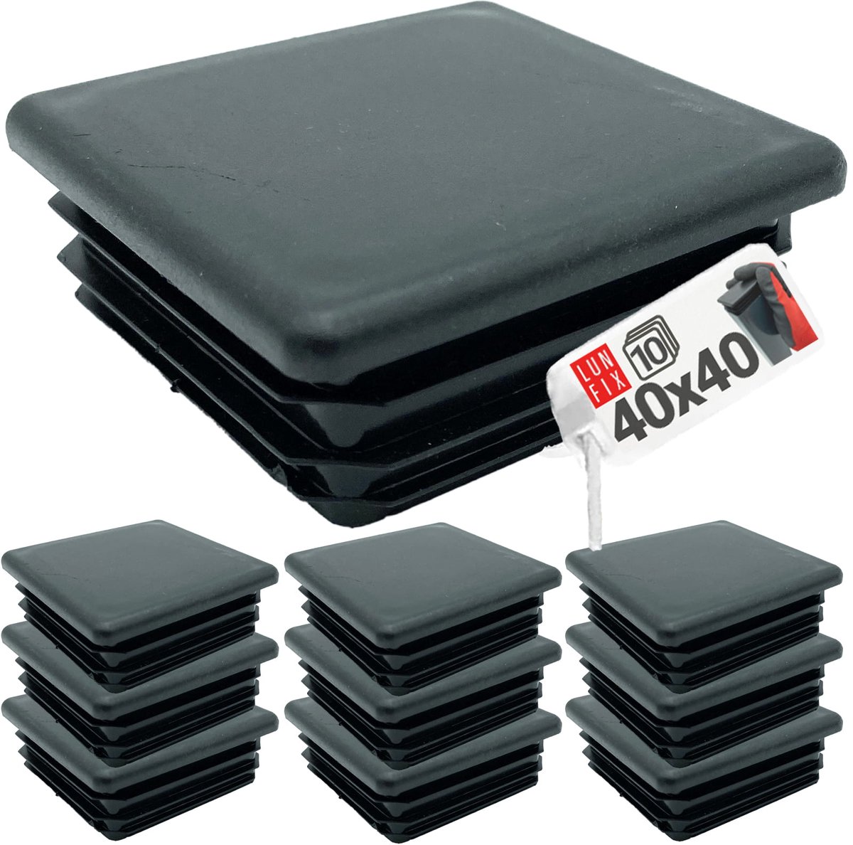 LUN FIX - Kunststof lamellenstoppen - 40x40 mm - 10 stuks - zwart - buisstoppen