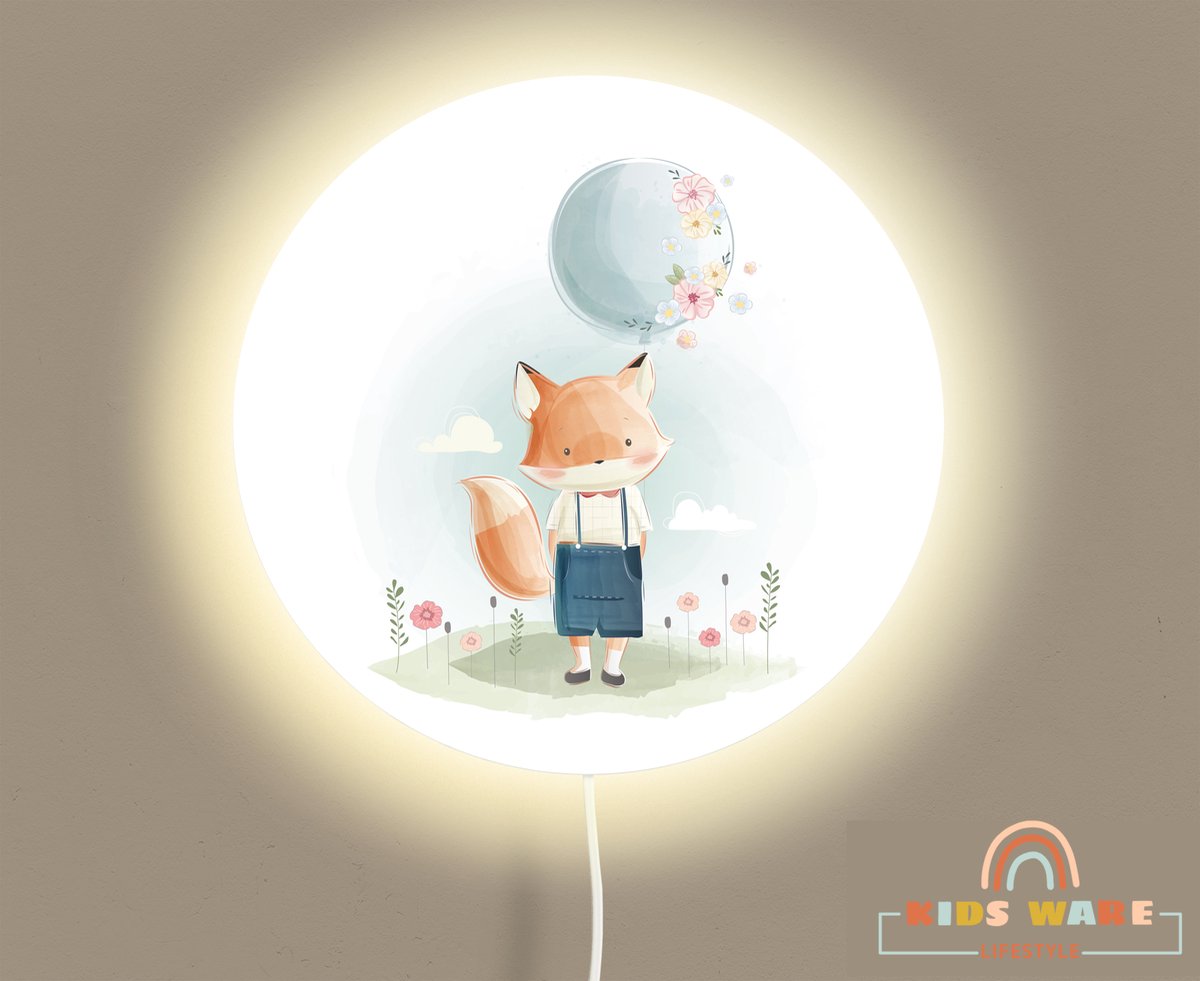 Wandlamp Rond - Vosje met ballon - Kinderkamer verlichting - Vosjes - ø 30 cm Wandlamp - Verlichting - Kinderkamer wandlamp - Babykamer wandlamp