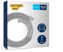 Verpakking met GROHE VitalioFlex metalen doucheslang, 1750 mm, 'Quickfix' en 'Universal Connection'.
