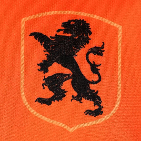Silhouette noire du lion néerlandais sur un blason orange.