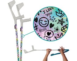 myCover Rainbow Graffiti - 2 stuks - Trendy hoes voor krukken en wandelstokken, past op elke kruk of wandelstok, elastische stof, wasbaar 30°C, verschillende patronen - Excl. Kruk