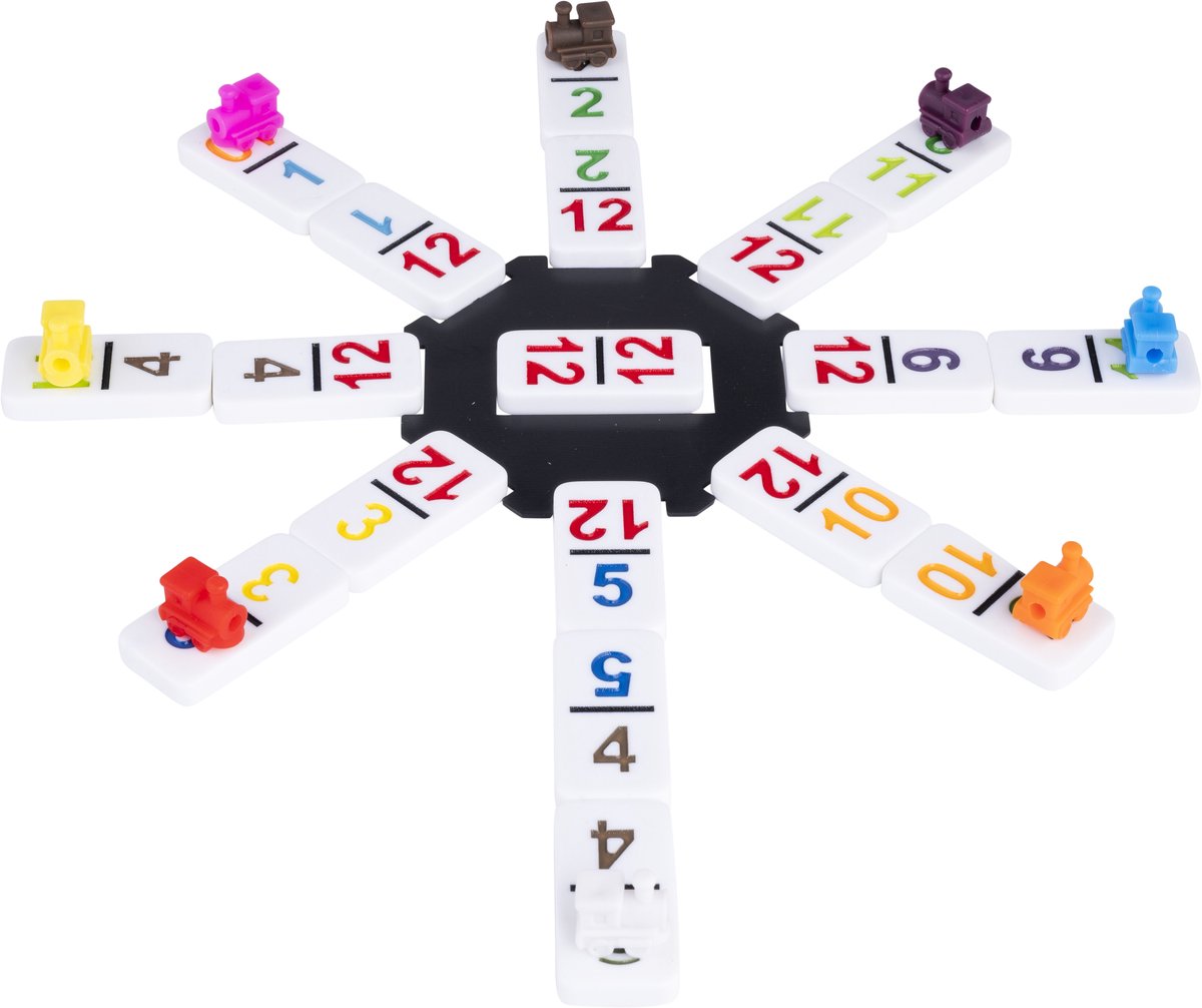 Domino Dubbel 12 Nummers Mexican Train – 91 Stenen met Gekleurde Nummers – Houten Kist met Schuifdeksel – Inclusief Station & Treinen – Strategisch Familiespel – Engelhart — afbeelding 2