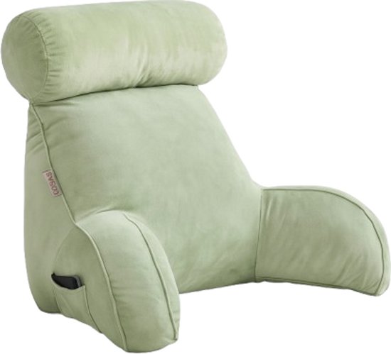 Leeskussen - Kussen voor lezen - Voor in Bed en Bank - Rugkussen - Boekenkussen met Kussenrol - Comfortabel Leeskussen - Bookseat - Meditatiekussen - Rugkussen onderrug - Traagschuim - Groen