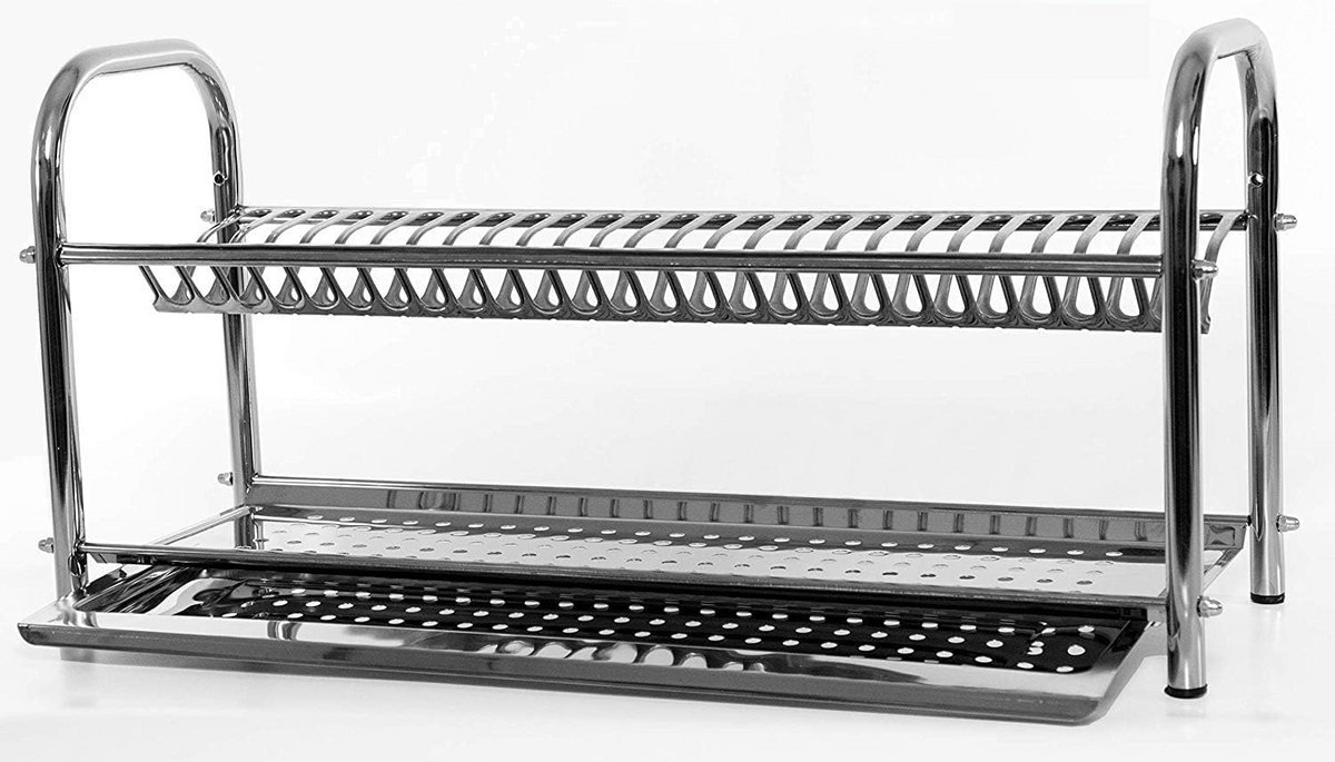 RVS Afdruiprek 80 cm met 2 etages, neerzetten of wandmontage