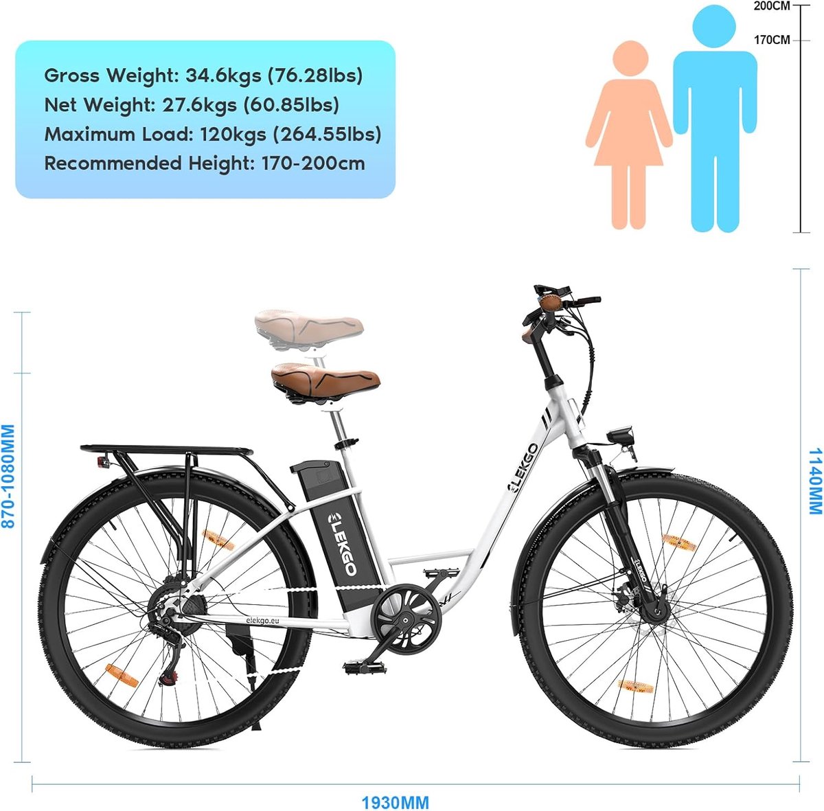 Elektrische Fiets Colorway BK8SL - Trendy 27.5 Inch City Commuter EBike met Afneembare 36V 12Ah Lithium Batterij - Mountain E-Bike met 250W Motor - Damesfiets - IP54 Waterdicht thumbnail 6