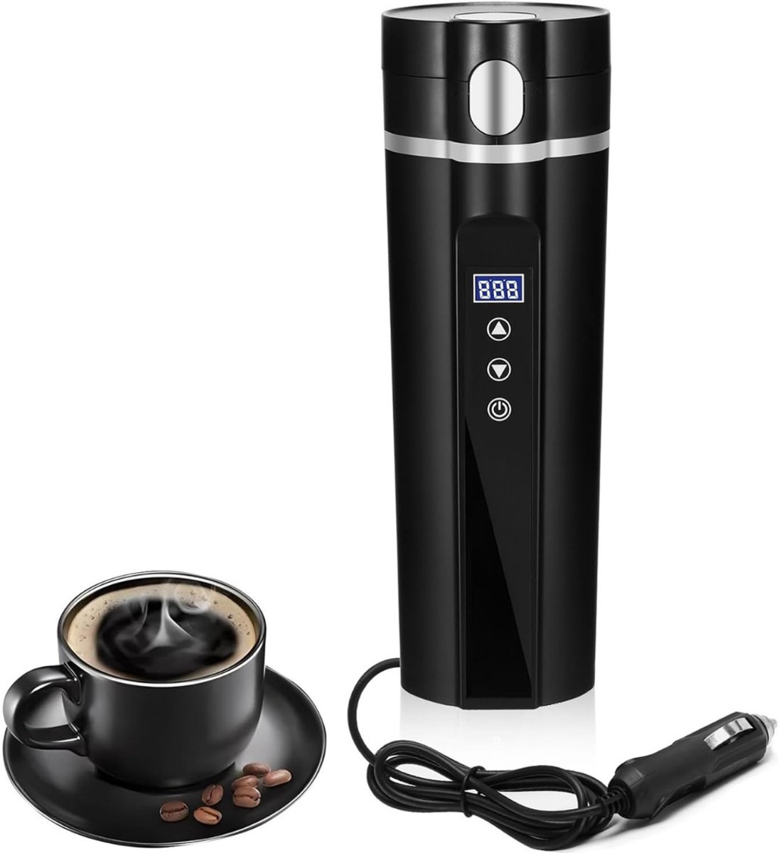Quvo® Draagbare Waterkoker – 450 ML - Mini Waterkoker Met LCD Display - Portable Reis Waterkoker - Camping Waterkoker - Zwart- 24cm x 7cm x 7 cm; 490 g
